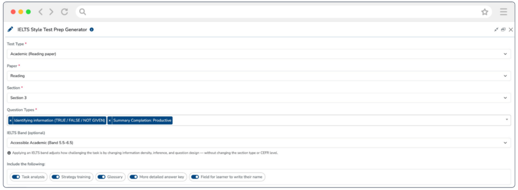 IELTS Style Generator Input